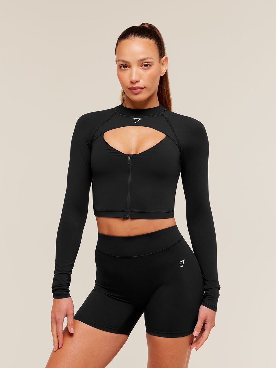 Gymshark Dipped Long Sleeve 1/4 Zip Jacket — Black — 2