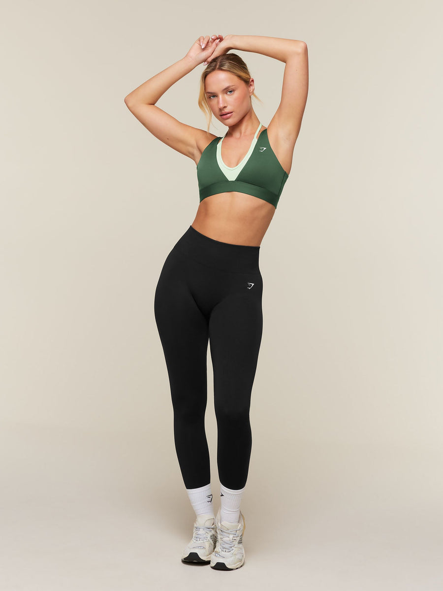 Gymshark Double Layer Medium Support Sports Bra — Earth Green/Sprint Green — 6