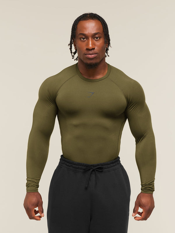 Gymshark Element Baselayer Long Sleeve T-Shirt — Canvas Green