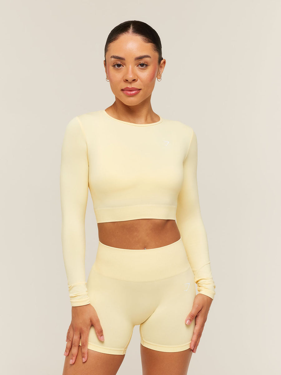 Gymshark Everyday Seamless Long Sleeve Crop Top — Butter Yellow — 1