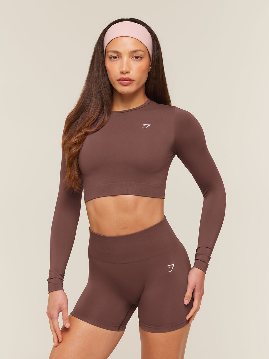 Gymshark Everyday Seamless Long Sleeve Crop Top — Espresso Brown — 1