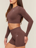 Gymshark Everyday Seamless Long Sleeve Crop Top — Espresso Brown — 4