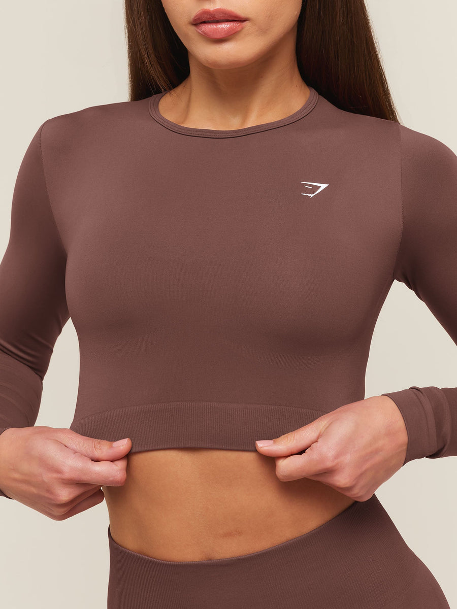 Gymshark Everyday Seamless Long Sleeve Crop Top — Espresso Brown — 5