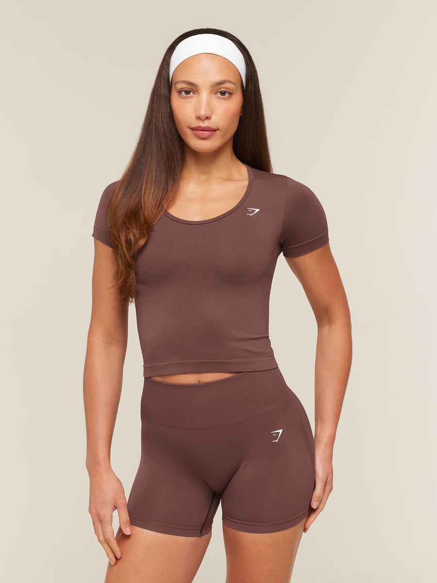 Gymshark Everyday Seamless Tight Fit Crew Neck Tee — Espresso Brown — 1