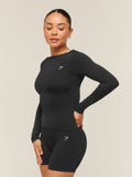 Gymshark Everyday Seamless Wide Neck Long Sleeve Top — Black — 3