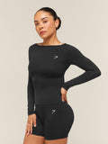 Gymshark Everyday Seamless Wide Neck Long Sleeve Top — Black — 4