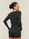 Gymshark Everyday Seamless Wide Neck Long Sleeve Top — Black — 2