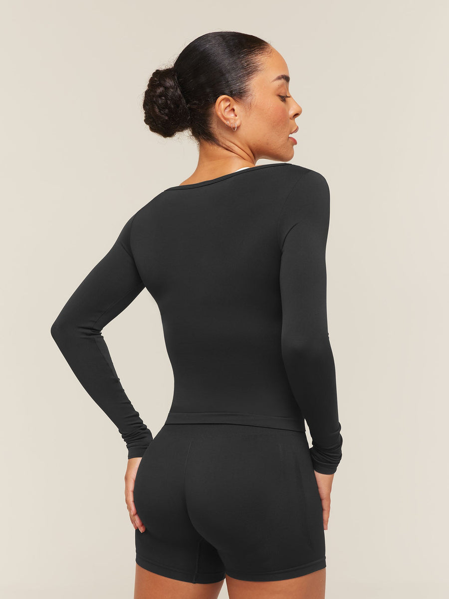 Gymshark Everyday Seamless Wide Neck Long Sleeve Top — Black — 2