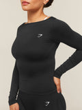 Gymshark Everyday Seamless Wide Neck Long Sleeve Top — Black — 5