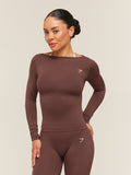 Gymshark Everyday Seamless Wide Neck Long Sleeve Top — Espresso Brown — 2