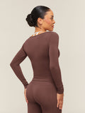 Gymshark Everyday Seamless Wide Neck Long Sleeve Top — Espresso Brown — 3