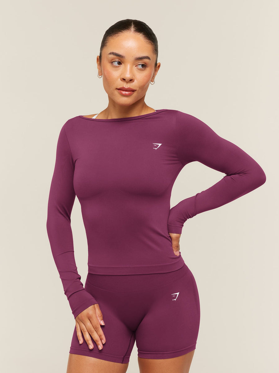 Gymshark Everyday Seamless Wide Neck Long Sleeve Top — Strength Pink — 1