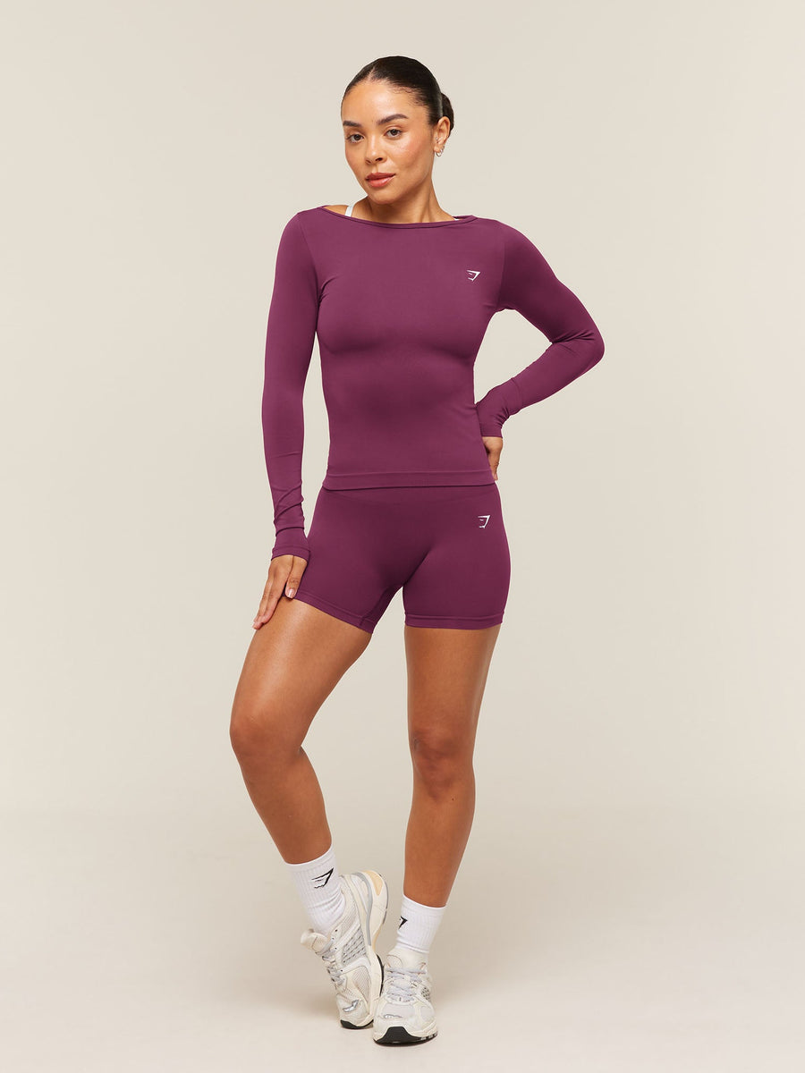 Gymshark Everyday Seamless Wide Neck Long Sleeve Top — Strength Pink — 4