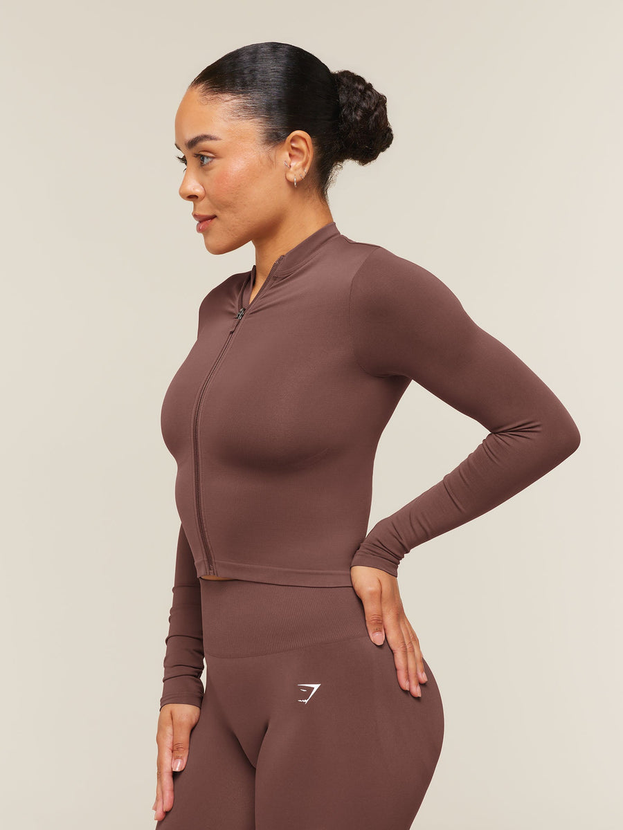 Gymshark Everyday Seamless Zip Tracktop — Espresso Brown — 3
