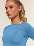 Gymshark Everyday Seamless Wide Neck Long Sleeve Top — Zone Blue — 5