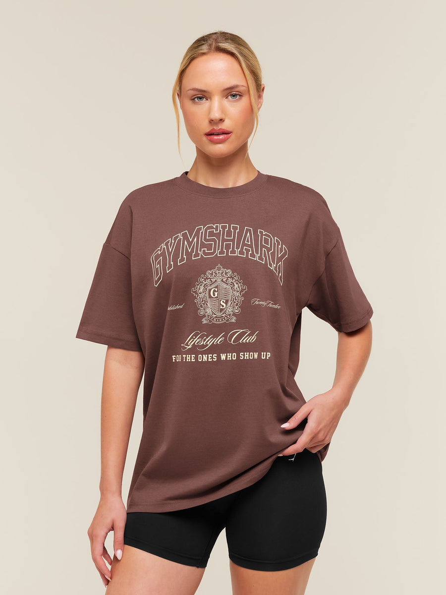 Gymshark College Crest Graphic T-Shirt — Espresso Brown — 1