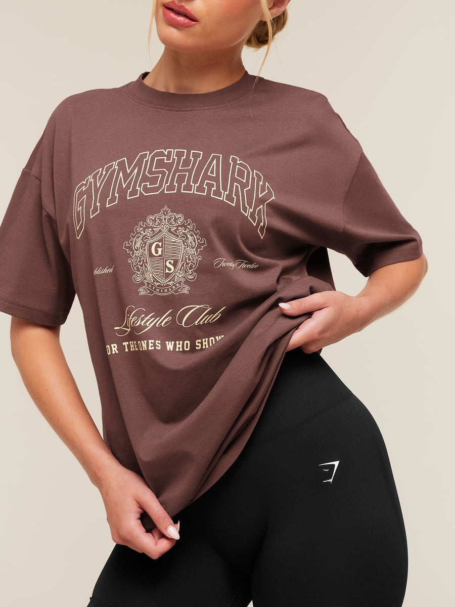 Gymshark College Crest Graphic T-Shirt — Espresso Brown — 6