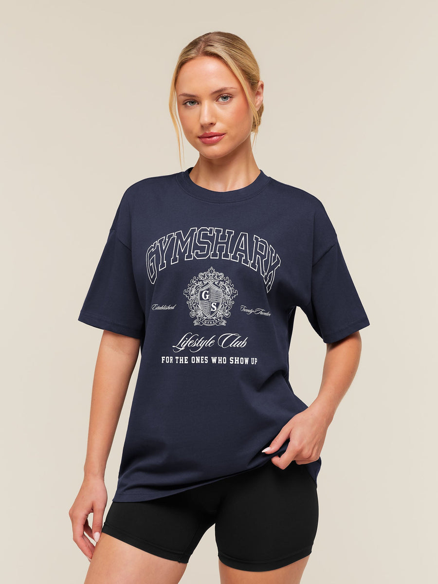 Gymshark College Crest Graphic T-Shirt — Heavy Blue — 1