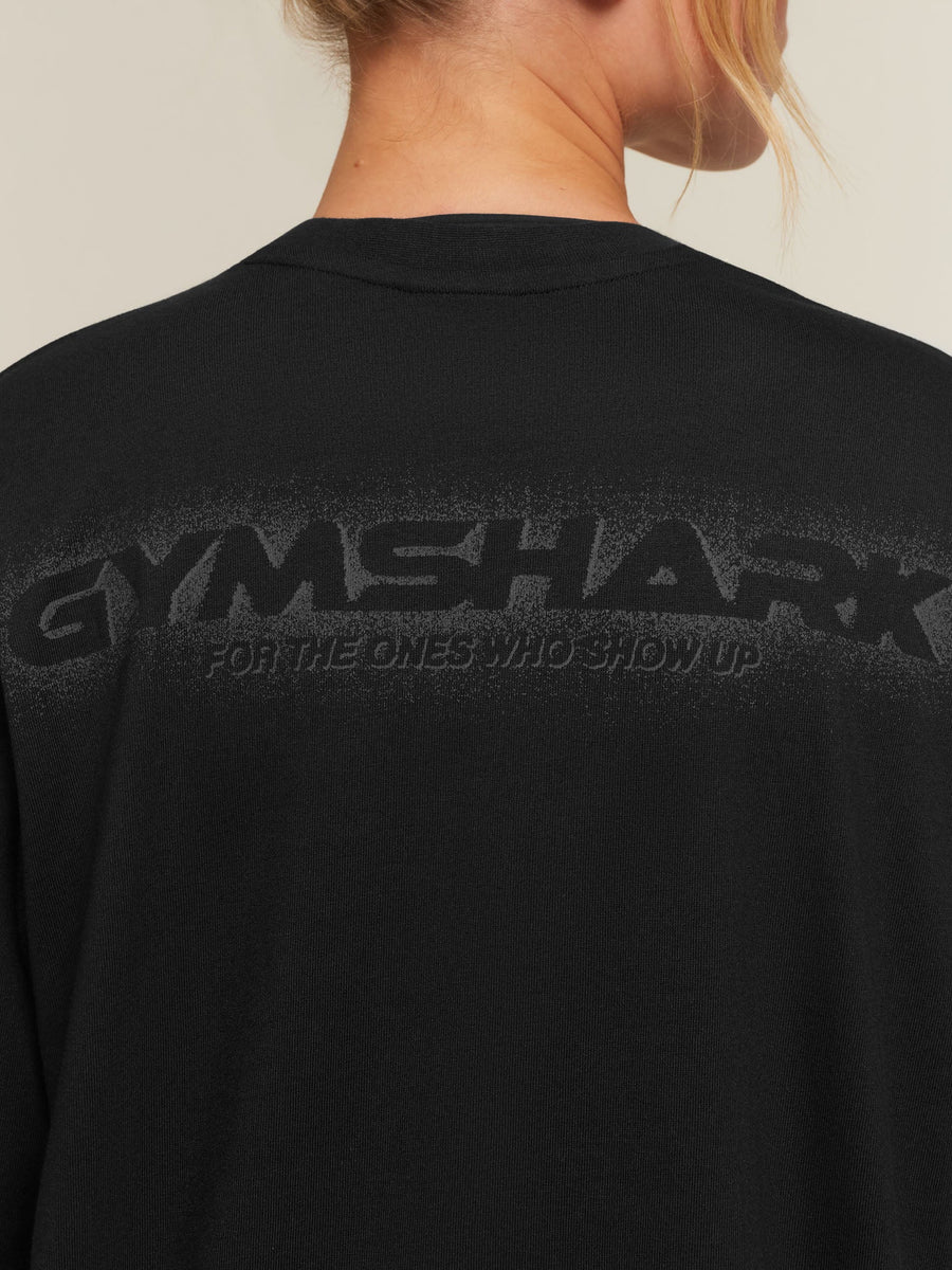 Gymshark For The Ones Who Show Up Graphic Long Sleeve Top — Black — 5