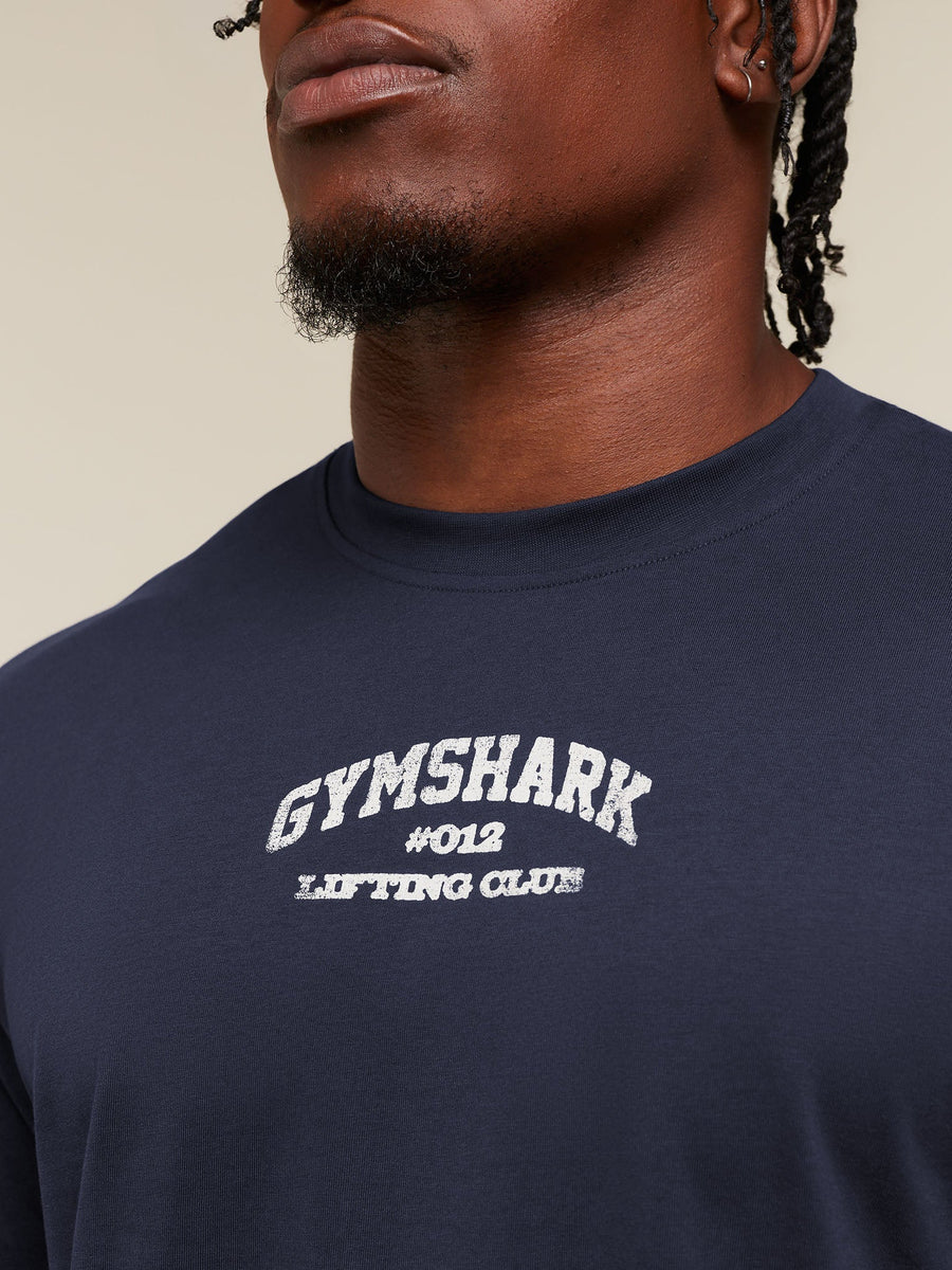 Gymshark Faded Collegiate Graphic T-Shirt — Heavy Blue — 5