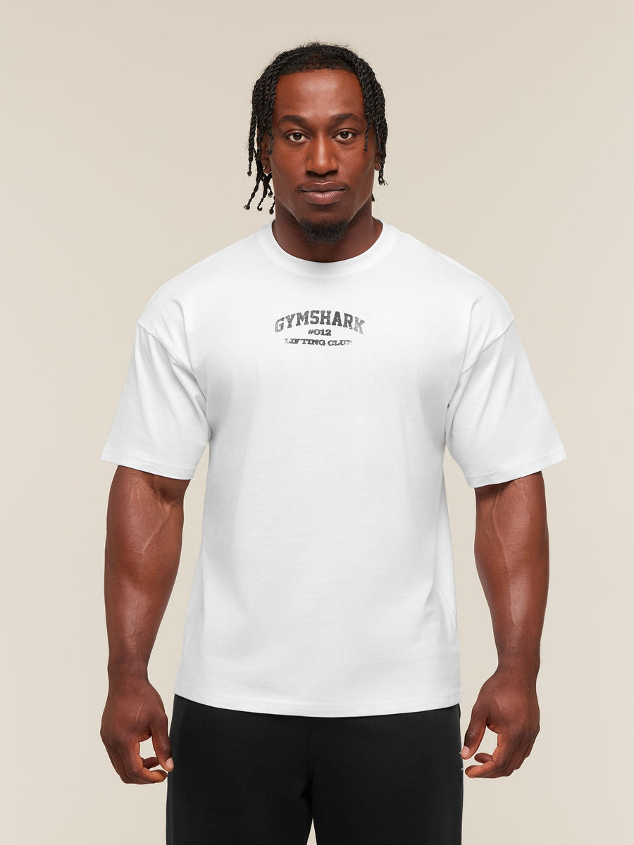 Gymshark Faded Collegiate Graphic T-Shirt — White — 1