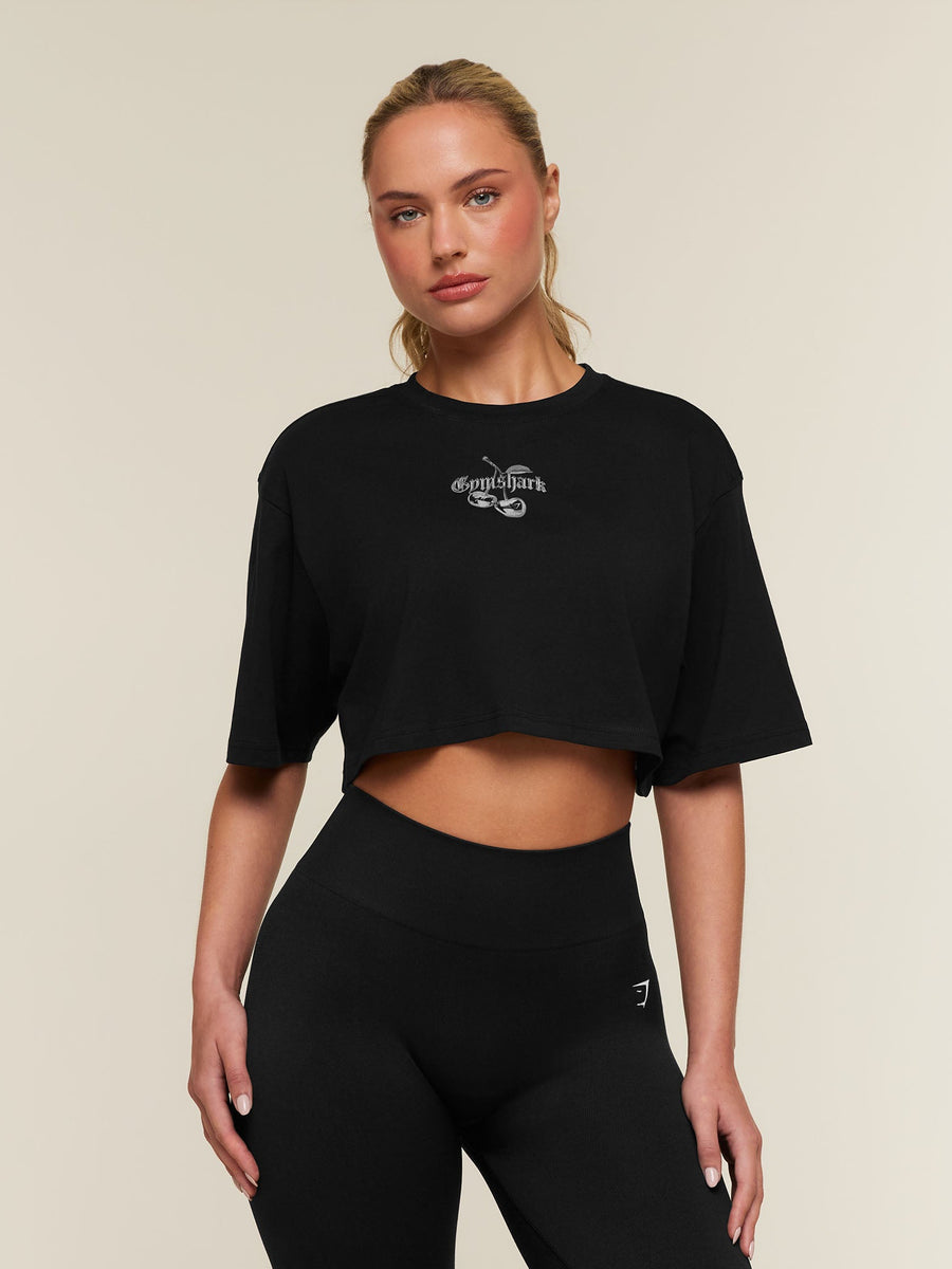 Gymshark Chrome Graphic Crop Top — Black — 1