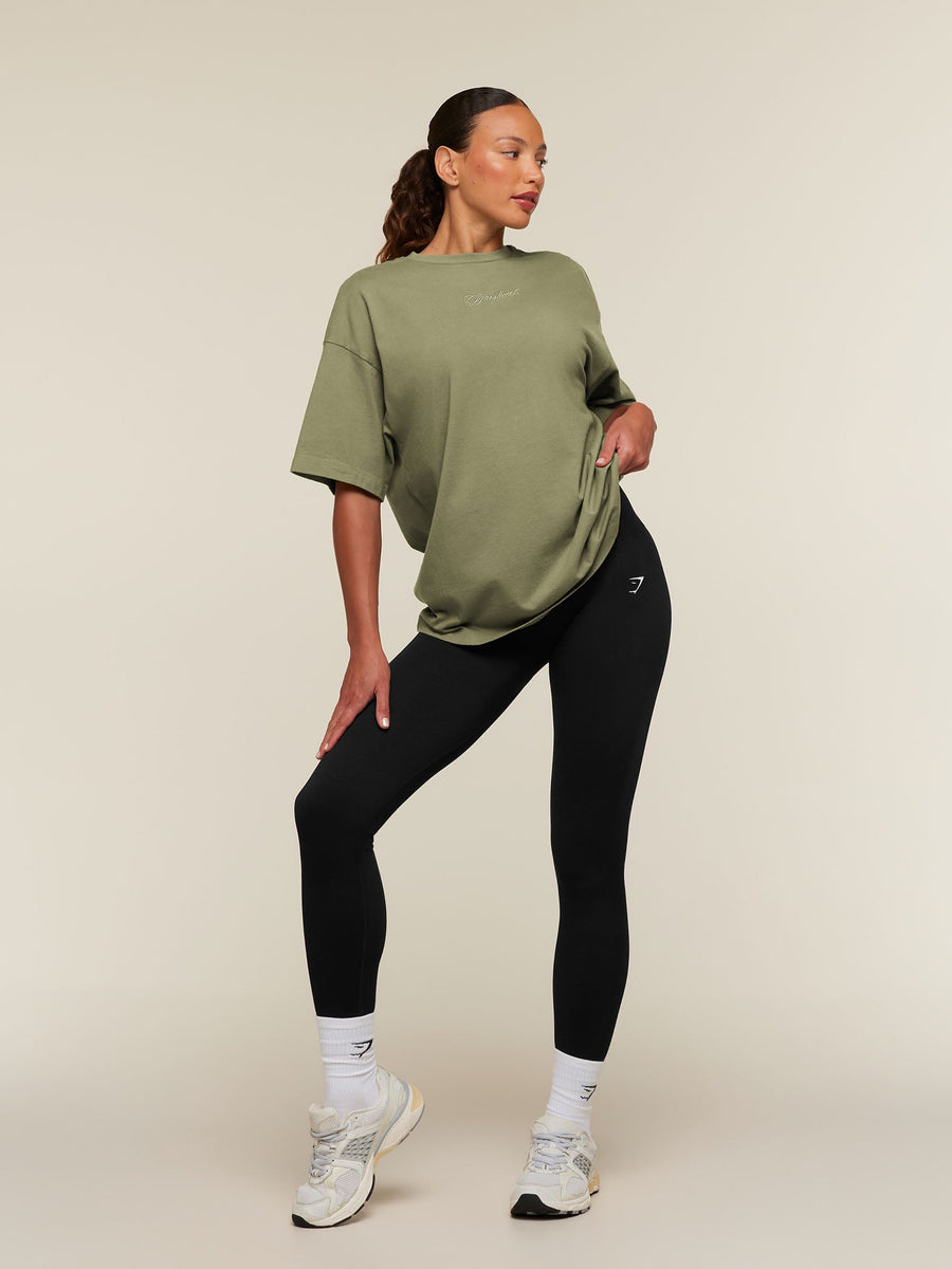 Gymshark Appliqué T-Shirt — Grounded Green/Wash — 4