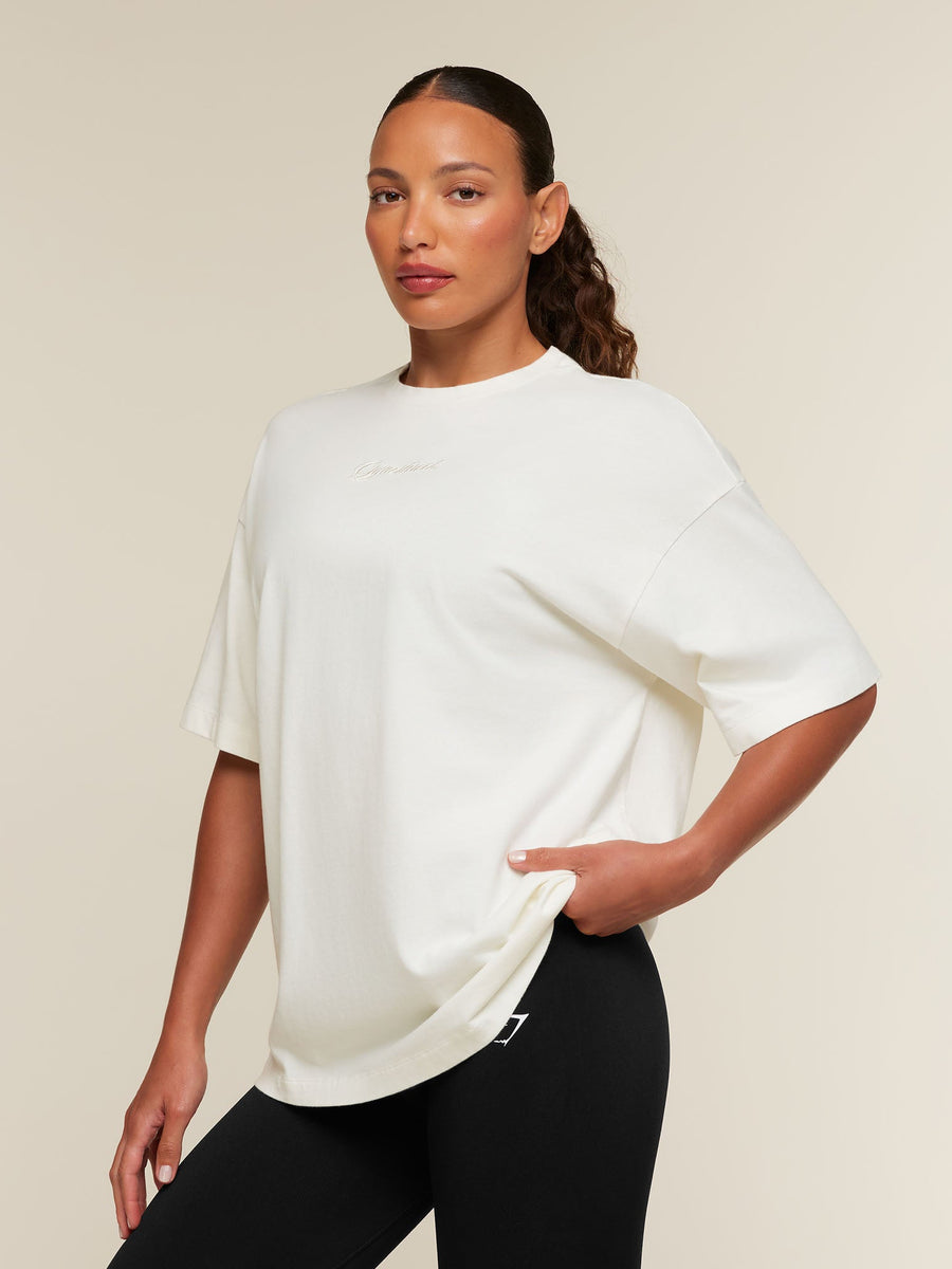 Gymshark Appliqué T-Shirt — Soft White/Wash — 3