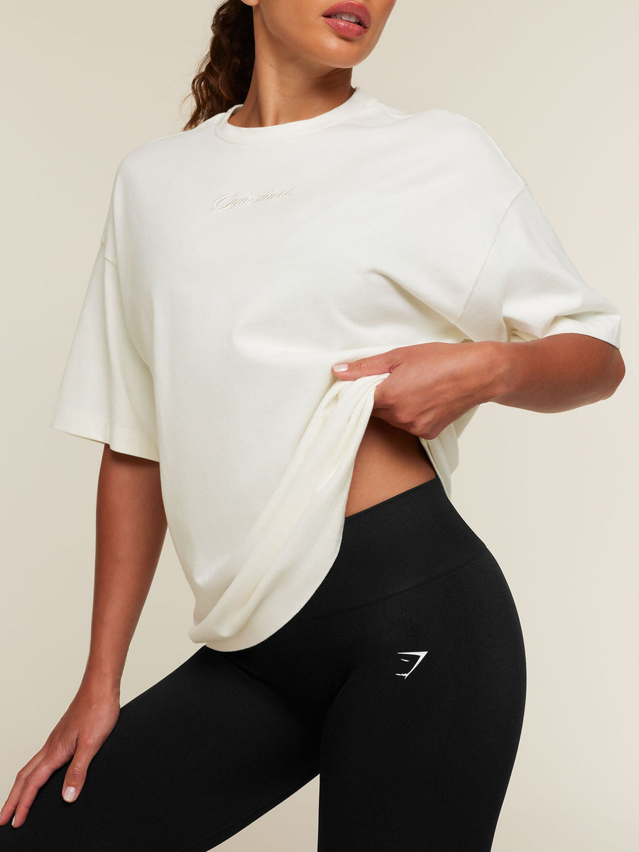 Gymshark Appliqué T-Shirt — Soft White/Wash — 5