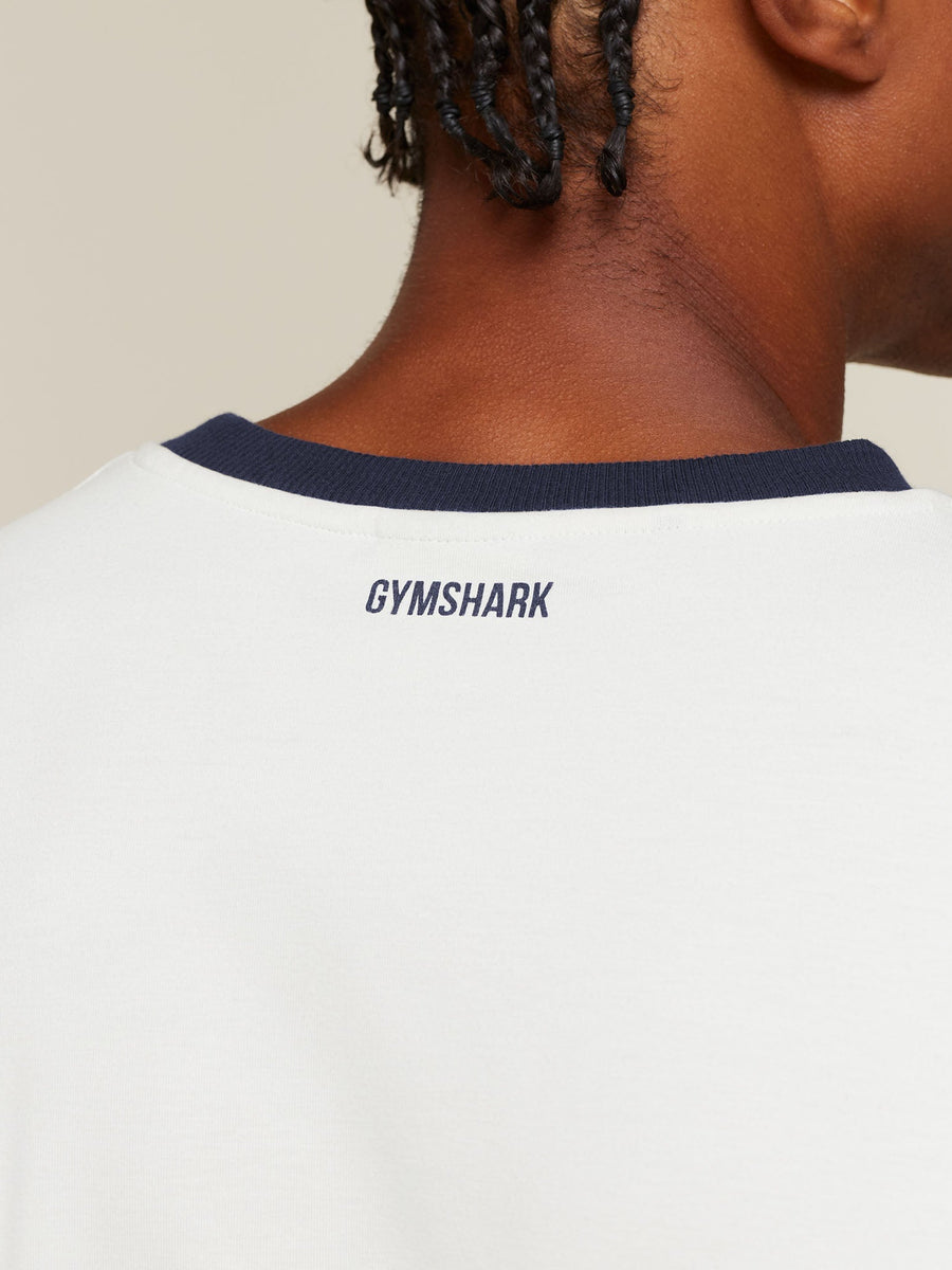 Gymshark GSLC Ringer T-Shirt — Soft White/Heavy Blue — 6