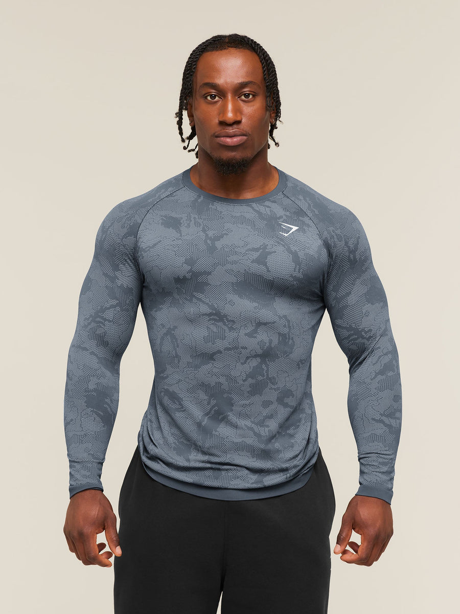 Gymshark Geo Seamless Long Sleeve T-Shirt — Shadow Blue/Tranquil Blue — 1