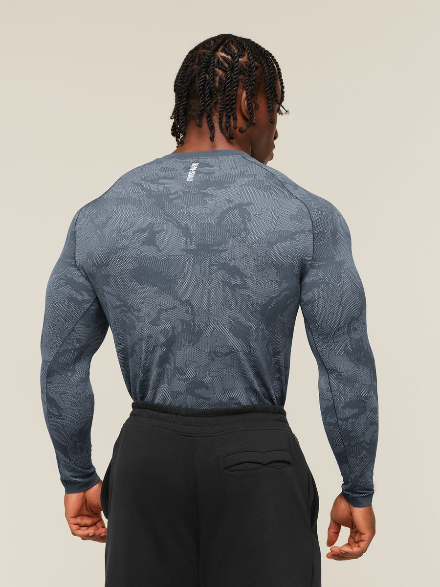 Gymshark Geo Seamless Long Sleeve T-Shirt — Shadow Blue/Tranquil Blue — 2