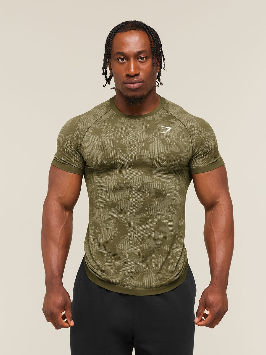Gymshark Geo Seamless T-Shirt — Canvas Green/Chalk Beige — 1