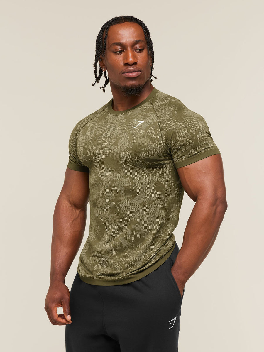 Gymshark Geo Seamless T-Shirt — Canvas Green/Chalk Beige — 3