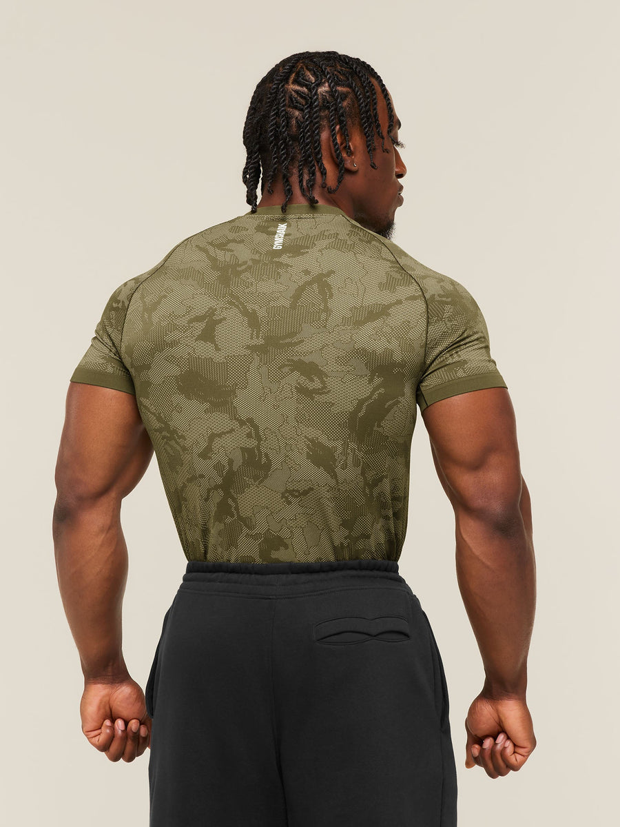 Gymshark Geo Seamless T-Shirt — Canvas Green/Chalk Beige — 2