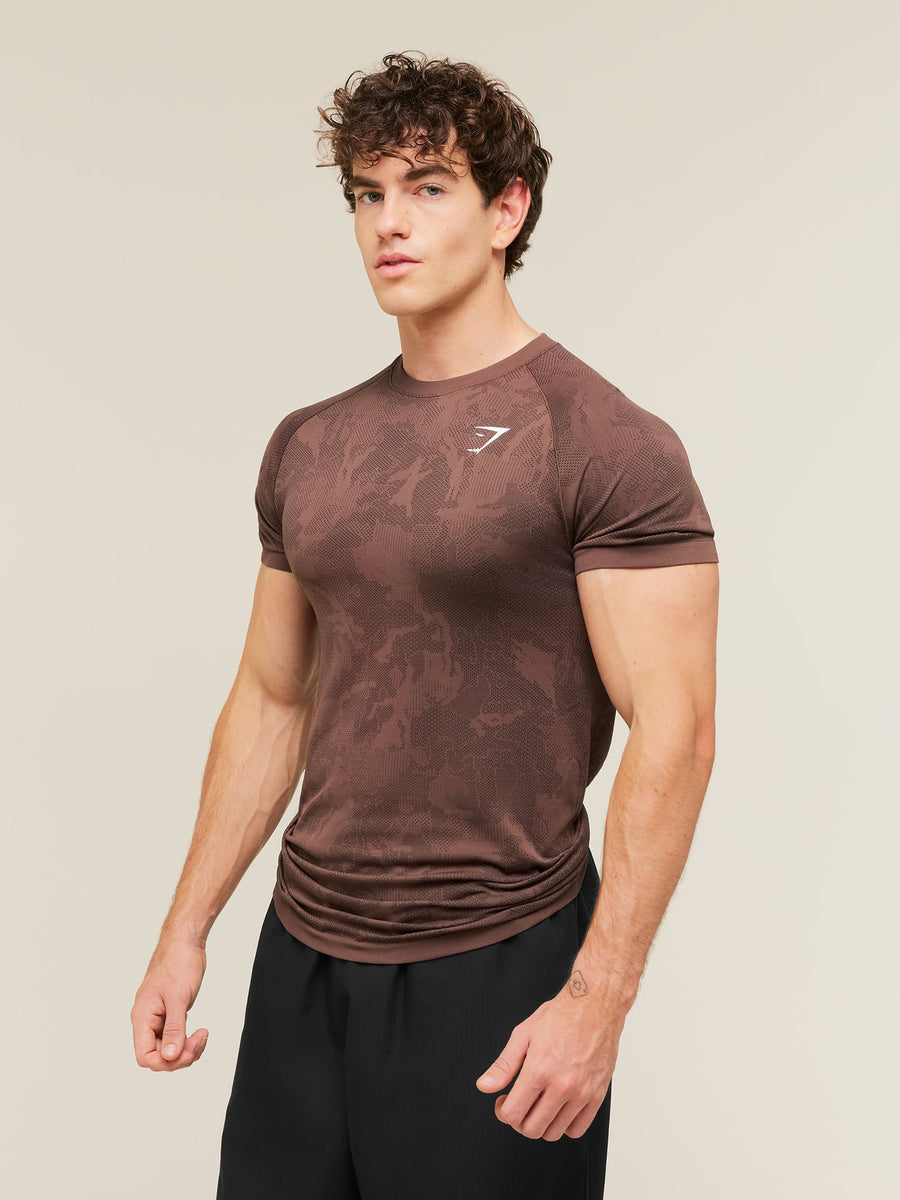 Gymshark Geo Seamless T-Shirt — Espresso Brown/Black — 1