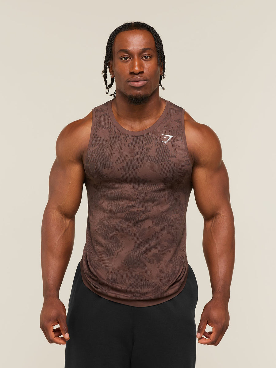 Gymshark Geo Seamless Tank — Espresso Brown/Black — 1