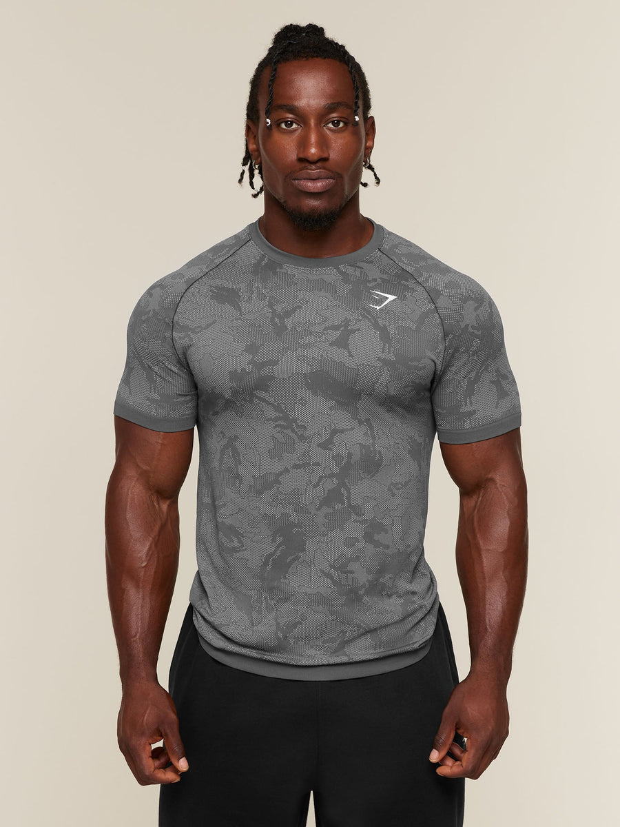 Gymshark Geo Seamless T-Shirt — Dark Grey/Mist Grey — 1