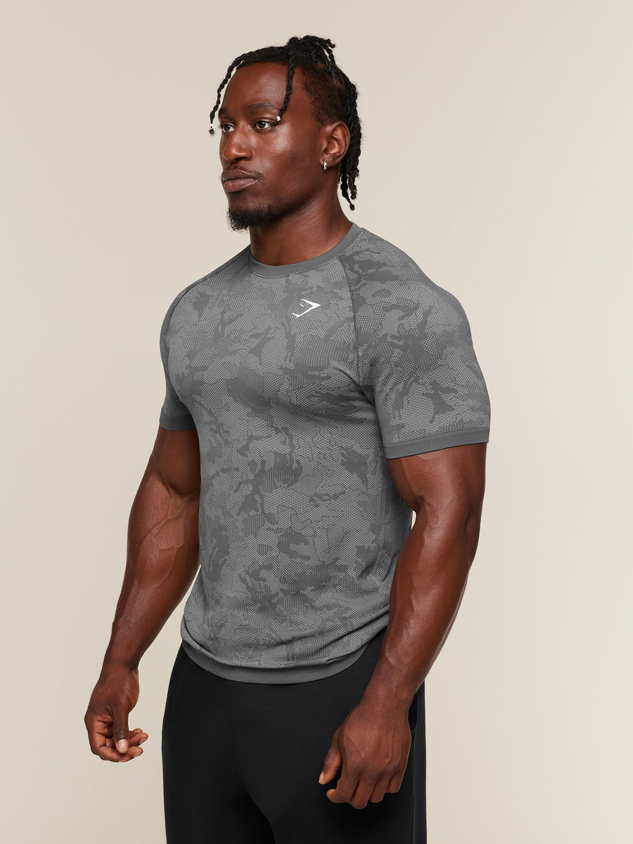 Gymshark Geo Seamless T-Shirt — Dark Grey/Mist Grey — 3