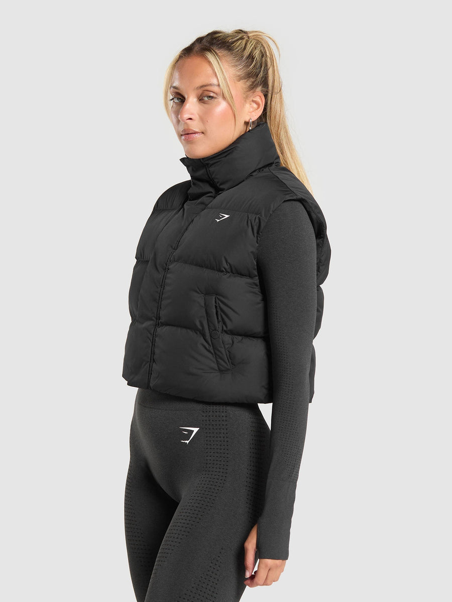 Gymshark Cropped Midi Gilet — Black — 3