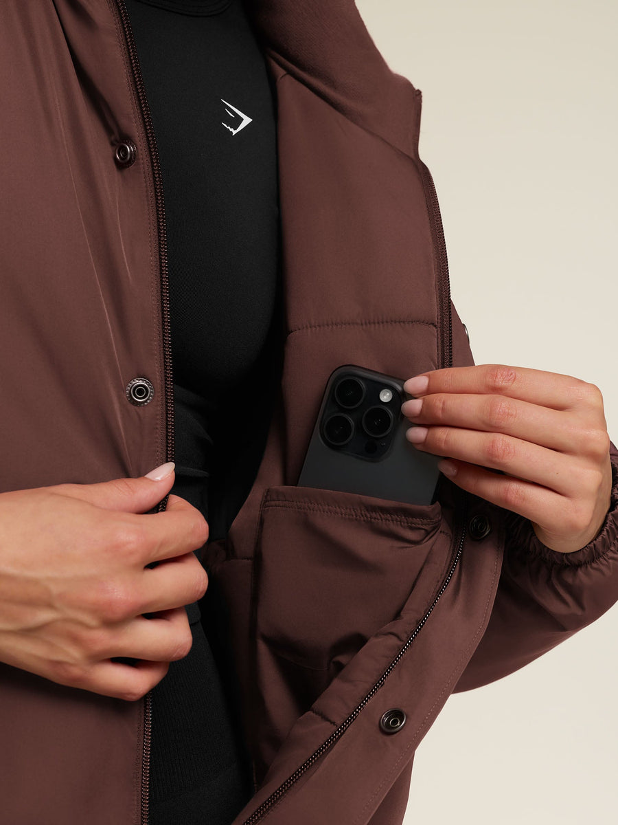Gymshark Oversized Puffer Jacket — Espresso Brown — 6