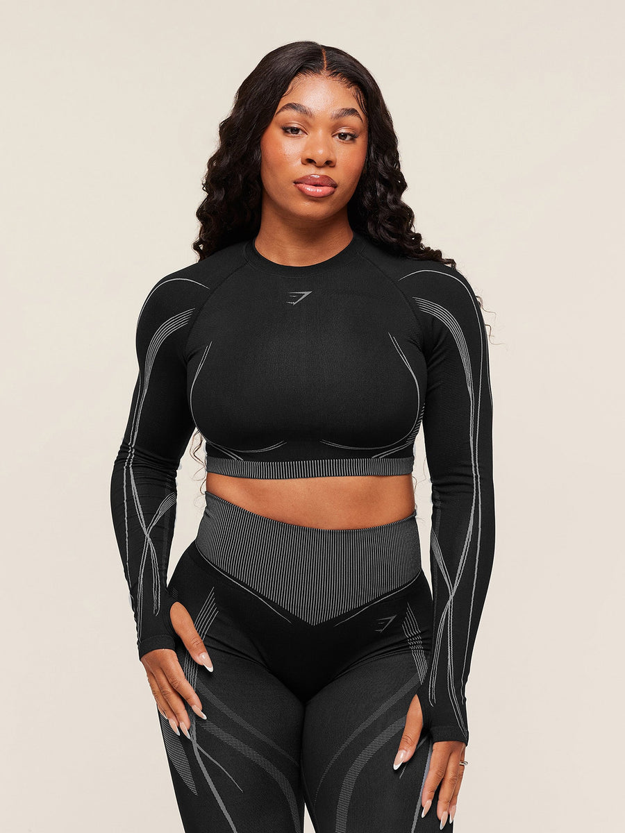 Gymshark x Analis Seamless Long Sleeve Crop Top — Black/Silver Grey — 1