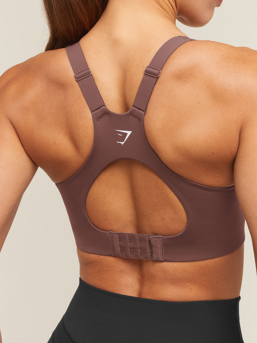 Gymshark High Support V-Neck Sports Bra — Espresso Brown — 6