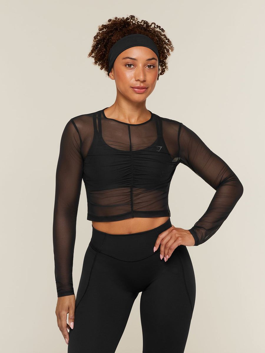 Gymshark Hybrid Mesh Long Sleeve Top — Black — 1