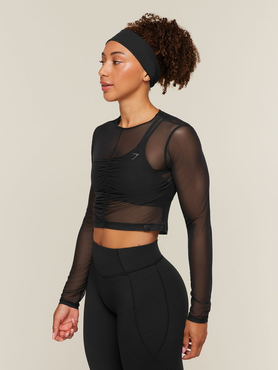 Gymshark Hybrid Mesh Long Sleeve Top — Black — 3