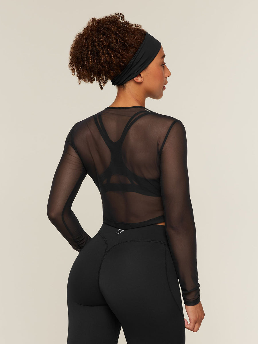 Gymshark Hybrid Mesh Long Sleeve Top — Black — 2