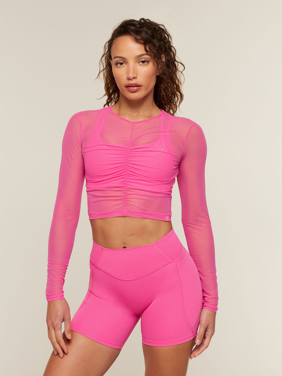 Gymshark Hybrid Mesh Long Sleeve Top — Energy Pink — 2