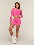 Gymshark Hybrid Mesh Long Sleeve Top — Energy Pink — 8