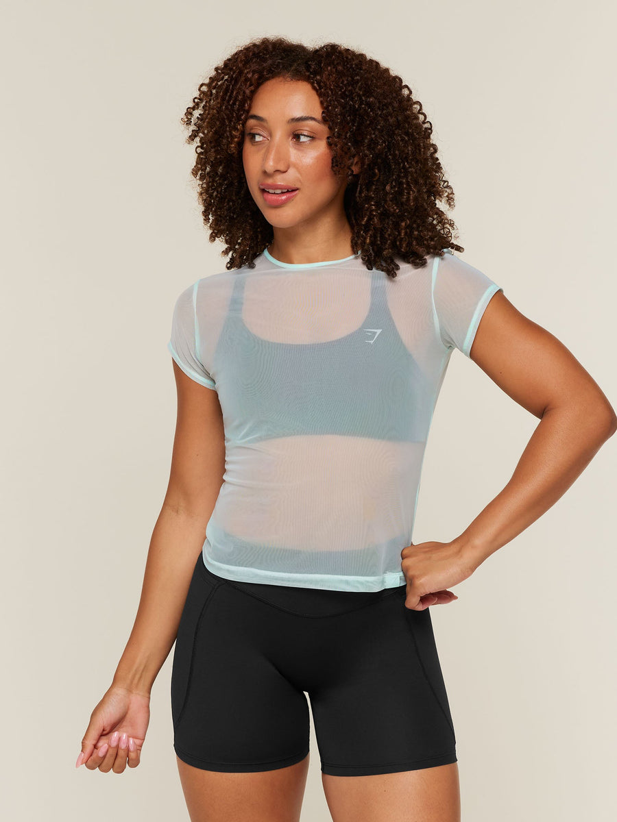 Gymshark Hybrid Mesh T-Shirt — Serene Blue — 1