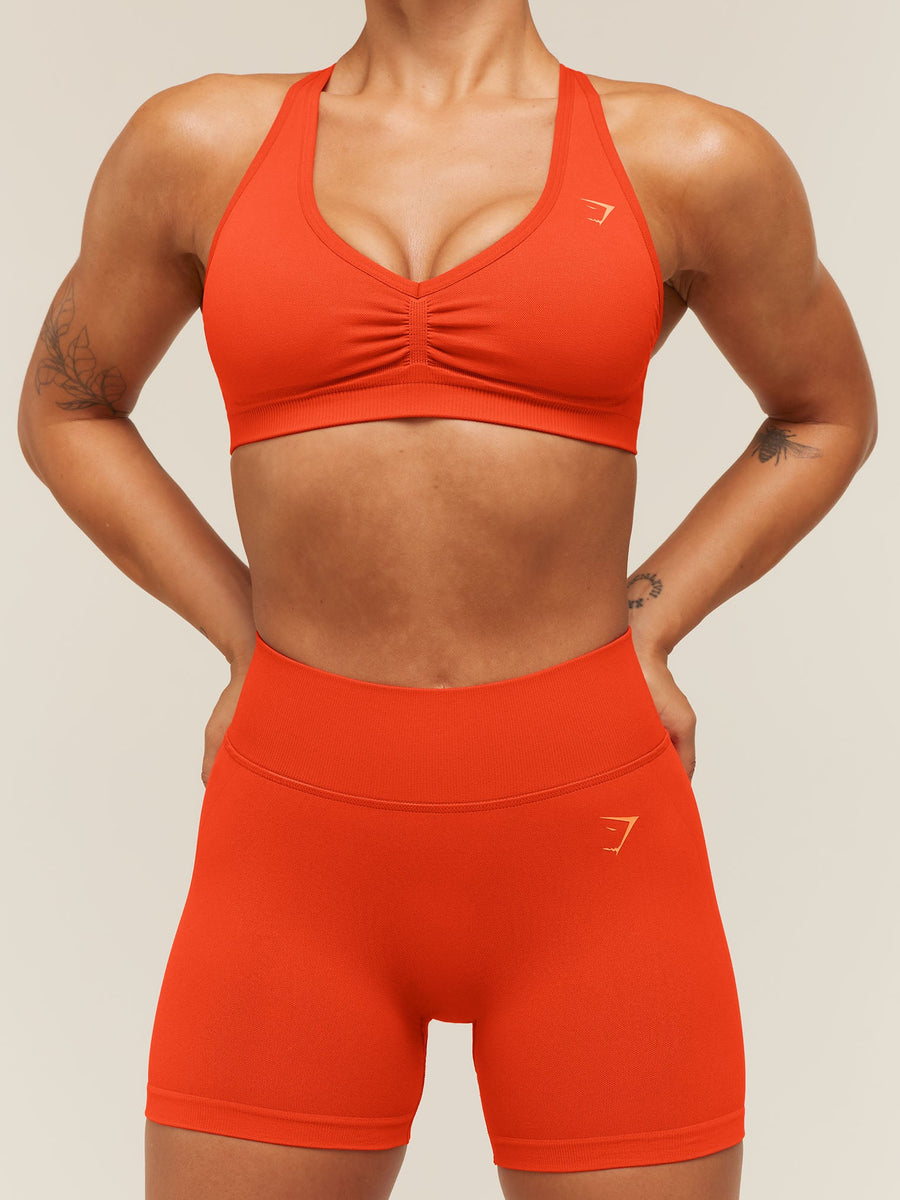 Gymshark Lift Seamless 2.0 Mid-Rise Shorts — Bold Orange — 8